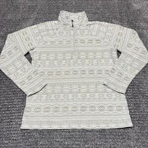 Eddie Bauer Womens‎ Quarter Zip Pullover Fleece Sweater L Cream Fair Isle Nordic